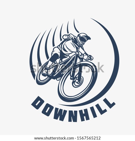 Downhill vintage logo template cyclist illustration