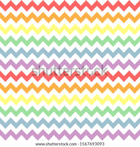 Pastel rainbow zigzag stripe seamless pattern on white background. Great for wallpaper, web background, wrapping paper, fabric, packaging, greeting cards, invitations and more.