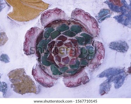 Flowers from Porcelain tiles mosaic wall                               