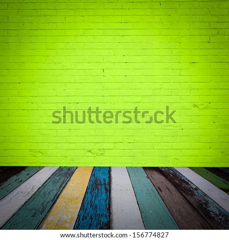 room interior with green  brick wall  background