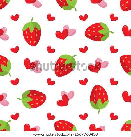 Cute seamless pattern with strawberry and hearts.