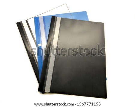 File folder for papers isolated on white background. A set of folders for office work. Multi-colored folders with documents. Office work.
