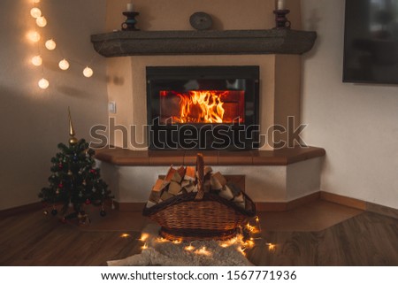 Christmas mood with fire and lights