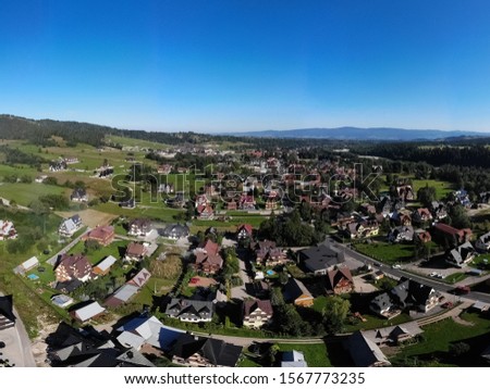 Top view of the village. Bialka Tatrzanska, Poland. Aero photography