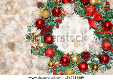 Beautiful Christmas decor. Background with wreath. Christmas is at hand