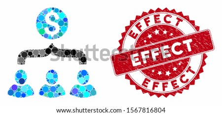 Mosaic sales funnel and grunge stamp watermark with Effect caption. Mosaic vector is created with sales funnel icon and with random round spots. Effect stamp uses red color, and scratched texture.
