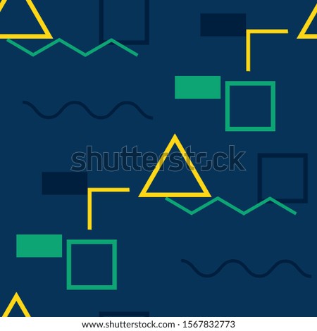 Seamless Memphis Pattern. Abstract Color Texture with Lines and Geometric Figures for Linen, Paper, Tablecloth. Trendy Seamless Multicolor Background in Memphis Style for your Design. Vector.
