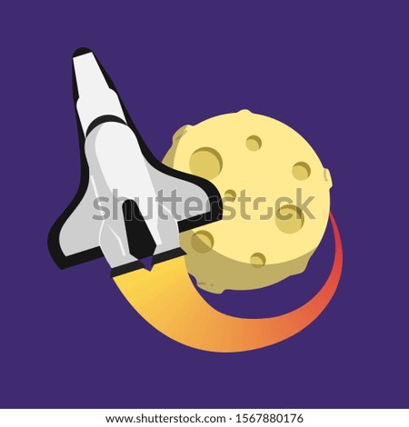 Cartoon moon with spaceship in space