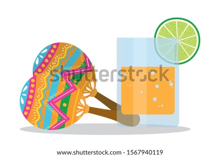 Mexican maracas and tequila design, Mexico culture tourism landmark latin and party theme Vector illustration