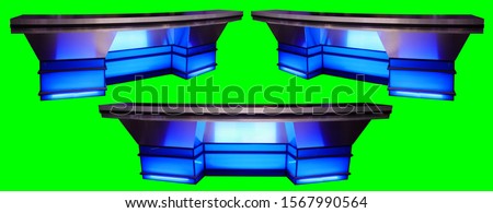 Blue Sports News Desk 3 Angles Isolated on Chroma Key Green Screen Background