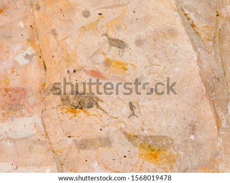 Rock drawings and handprints in caves of Cueva de las Manos, Santa Cruz, Patagonia, Argentina
