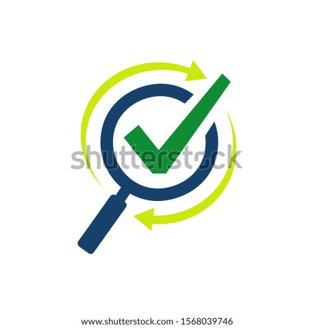 magnifying glass logo design vector illustration. icon of search glass search engine symbol with check mark for verified or good choice company person site etc.