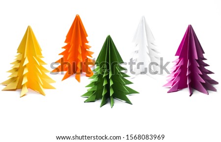 Paper christmas trees isolated on white background