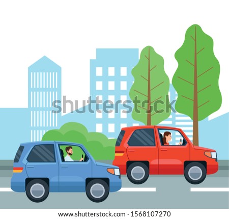 People driving cars design, transportation drive travel traffic speed road and theme Vector illustration