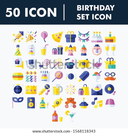 Birthday icons in flat colors style.
