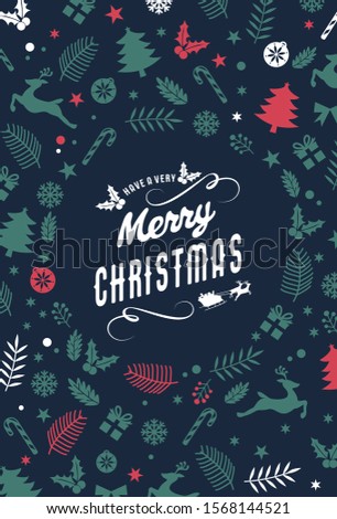 Merry Christmas Background with lettering design. Greeting card with Christmas elements, Vector