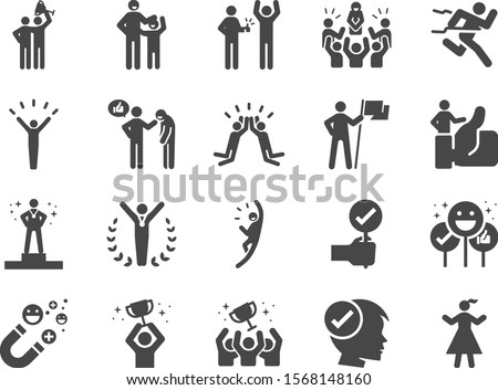 Praised and satisfied line icon set. Included icons as positive thinking, winner, proud, happy, people, admire and more. Royalty-Free Stock Photo #1568148160