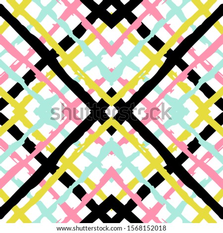 Pink Paint Cell Vector Seamless Pattern. Simple Stripe American Design. Blue Textile Grunge Print. Scandinavian Fashion Navy Pattern. Stroke Mexican Vector Seamless Pattern