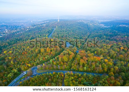 Cityscape of Stuttgart city in a foggy day, Germany.