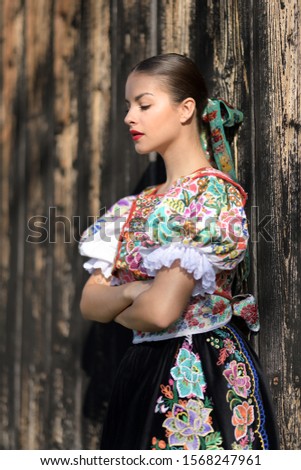 young beautiful slovak woman. folklore in Slovakia. 
