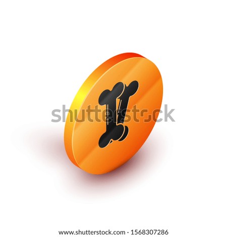 Isometric Dog bone icon isolated on white background. Pets food symbol. Orange circle button. Vector Illustration