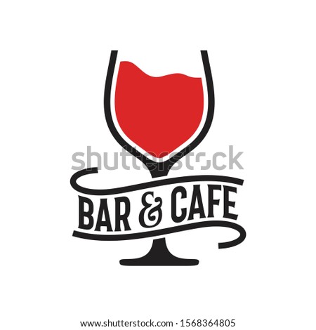 Bar & Cafe logo. Wine Glass Cafe Vintage vector. Simple Vintage Wine Logo design inspiration.