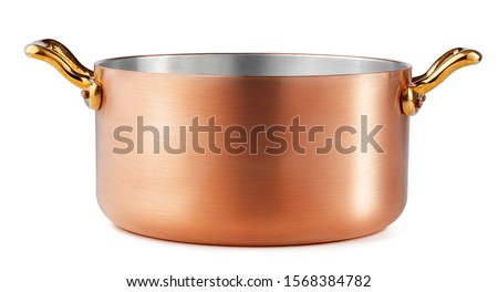 Clean and shiny copper pot isolated on white background Royalty-Free Stock Photo #1568384782