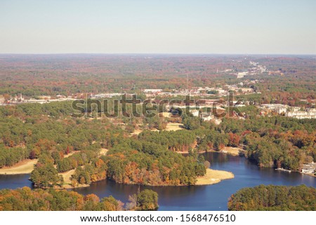 Top view image of landscape taking from the top of the stone mountain in Autumn , Atlanta ,GA USA.