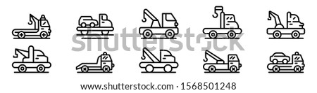 Tow truck icons set. Outline set of tow truck vector icons for web design isolated on white background Royalty-Free Stock Photo #1568501248