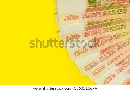 A lots of a Russian money. Flat lay background with copyspace for a text.