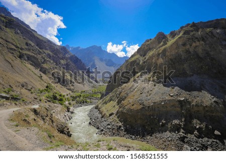mountain river near the road with beautiful mountain views