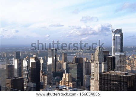 New York city, abstract urban skyline at sunset