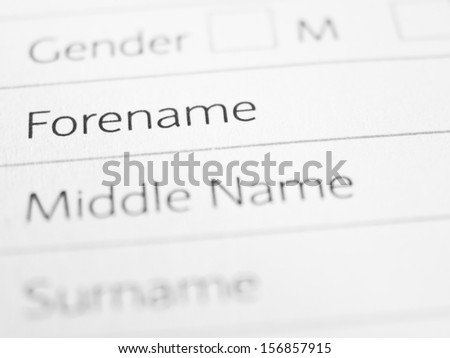 FORENAME close up on a printed form