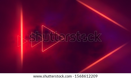 Red neon triangles in clouds.  Royalty-Free Stock Photo #1568612209