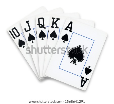 Poker cards Straight Flush spades hand - isolated on white