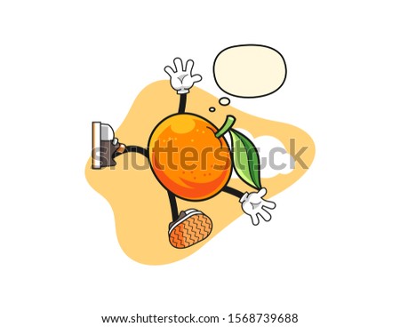 Mandarin orange fall from sky with thought bubble cartoon. Mascot Character vector.