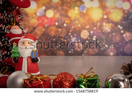 Merry Christmas 2020. Happy New Year 2020. Santa Claus doll and Christmas elements decoration. copy space