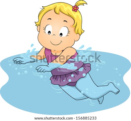 Illustration of a Young Girl Happily Swimming in Water