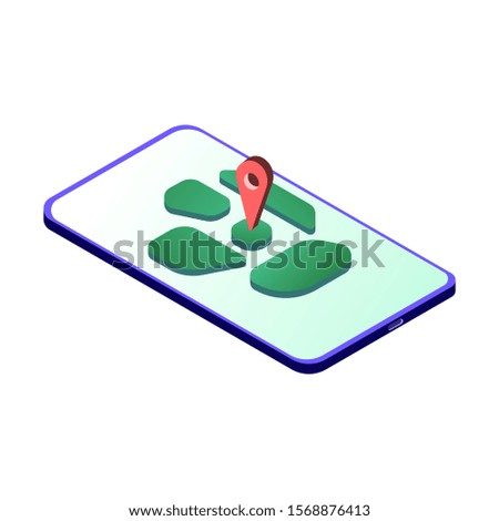 location map and Smartphone isometric design illustration. Isolated isometric, Smartphone isometric. Technology vector illustration