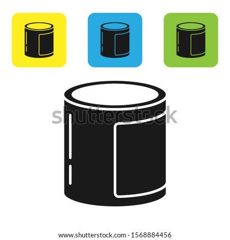 Black Canned food icon isolated on white background. Food for animals. Pet food can. Set icons colorful square buttons. Vector Illustration