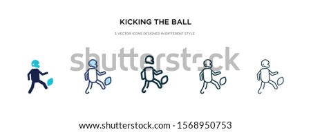 kicking the ball icon in different style vector illustration. two colored and black kicking the ball vector icons designed in filled, outline, line and stroke style can be used for web, mobile, ui