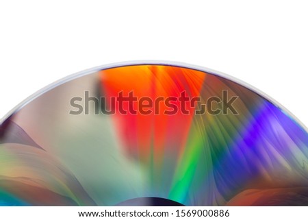 Part of a cracked DVD disc with multi-colored reflections, on a white background, isolated