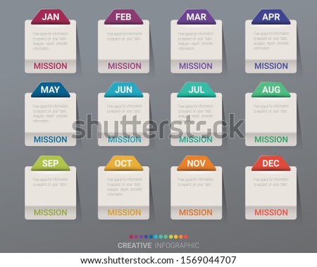 presentation Timeline, 12 months, 1 year, Timeline infographics design vector and Presentation business can be used for Business concept with 12 options, steps or processes. 