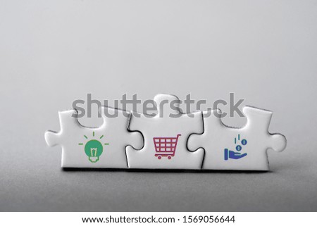 Business, marketing & online shopping strategy concept icon on the cube & computer keyboard