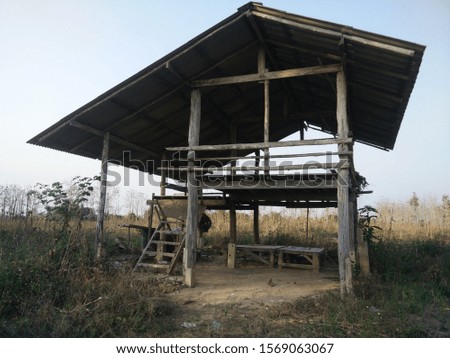 Old Farmer Hut In Countryside Thailand, picture with grain, have blur, No selective some point