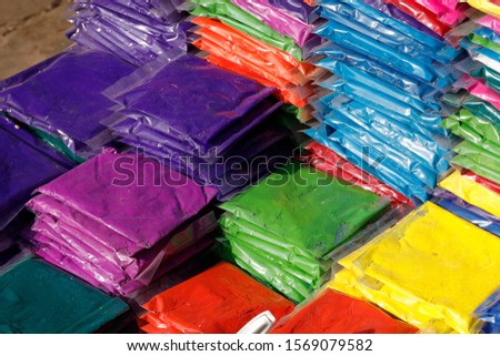 Packed colours ready to sell in market at Patan - NEPAL