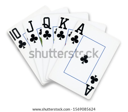 Poker cards Straight Flush Clubs hand - isolated on white