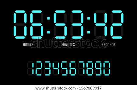 Countdown website vector flat template digital clock timer background. Countdown timer. Clock counter. Digital scoreboard. Vector illustration. Royalty-Free Stock Photo #1569089917