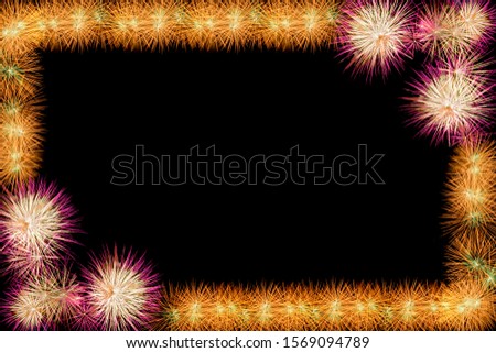 Frame of fireworks with black background