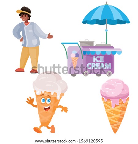 set of seller, carts for sale, ice cream, isolated object on a white background,